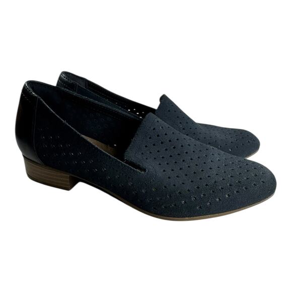 Clarks Juliet Hayes Womens 6M Navy Suede Leather 1" Flat Heel Comfort Loafers - Picture 1 of 8